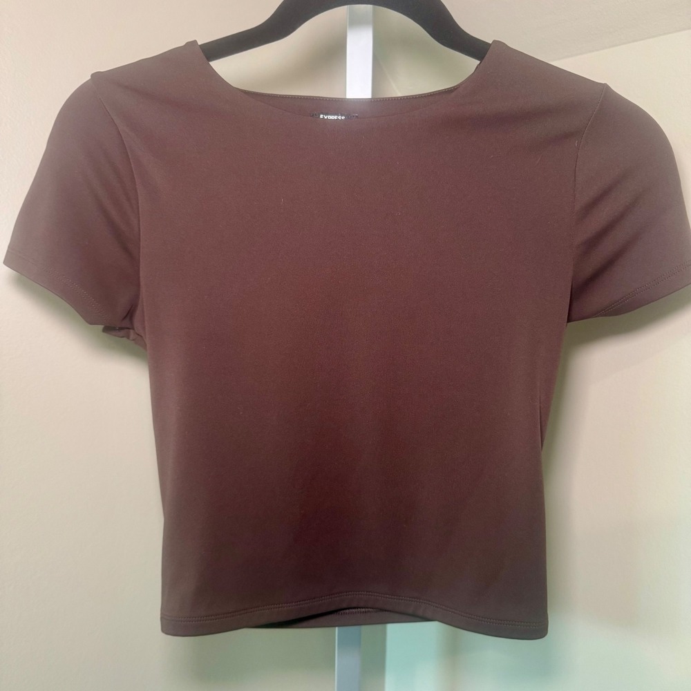 Express Body Contour Chocolate Brown Crop Top‎ Short Sleeve XS Fitted Casual